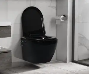 vidaXL Vas WC suspendat fără ramă cu funcție de bideu, negru, ceramică