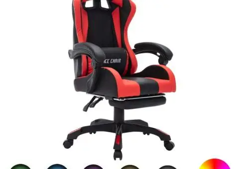 Scaun de jocuri cu LED RGB, roșu și negru, piele ecologică - 1/5