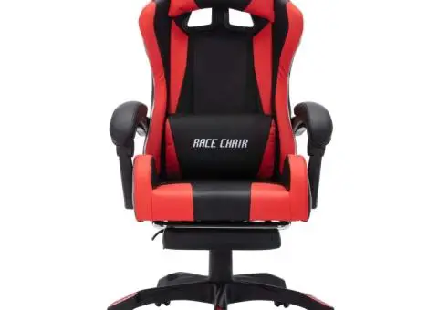 Scaun de jocuri cu LED RGB, roșu și negru, piele ecologică - 4/5