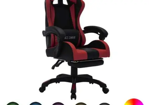 Scaun de jocuri cu LED RGB, roșu vin și negru, piele ecologică - 1/5