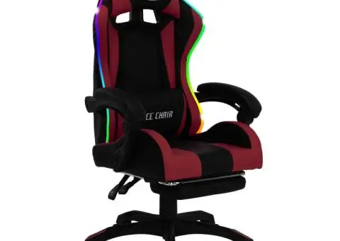 Scaun de jocuri cu LED RGB, roșu vin și negru, piele ecologică - 2/5