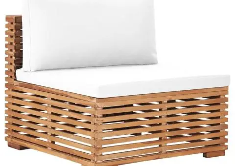 Canapea de mijloc de grădină cu perne crem, lemn masiv de tec - 1/5