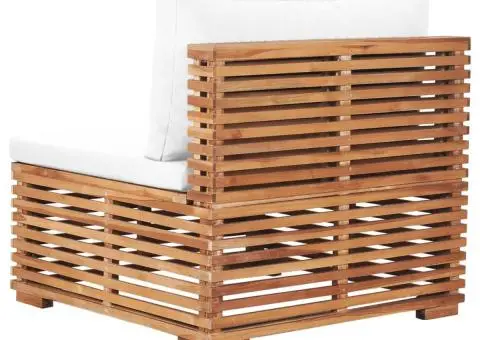 Canapea de mijloc de grădină cu perne crem, lemn masiv de tec - 4/5