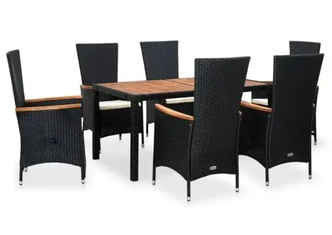 Set mobilier de exterior 7 piese negru poliratan lemn acacia - 2/5