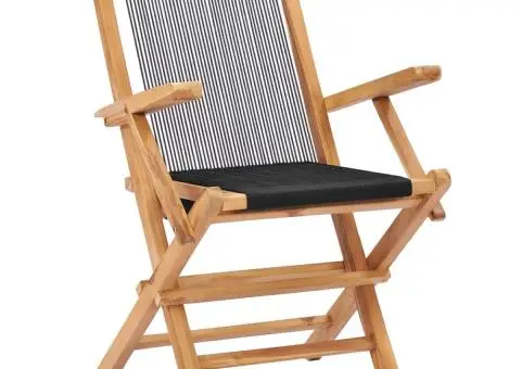 Scaune de grădină pliabile, 2 buc, lemn masiv de tec & frânghie - 2/5