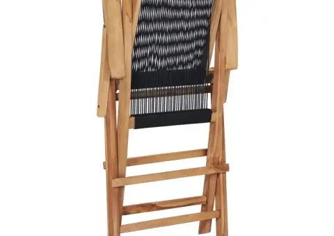 Scaune de grădină pliabile, 2 buc, lemn masiv de tec & frânghie - 5/5