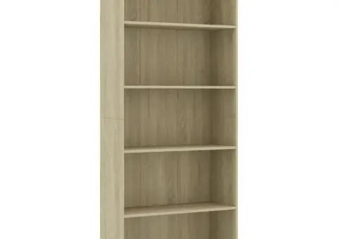 Bibliotecă 5 rafturi stejar sonoma 80x30x189 cm, lemn prelucrat - 2/5