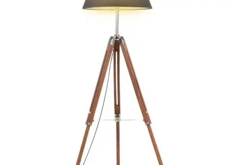 Lampă de podea trepied maro miere și negru 141 cm lemn de tec - 1/5