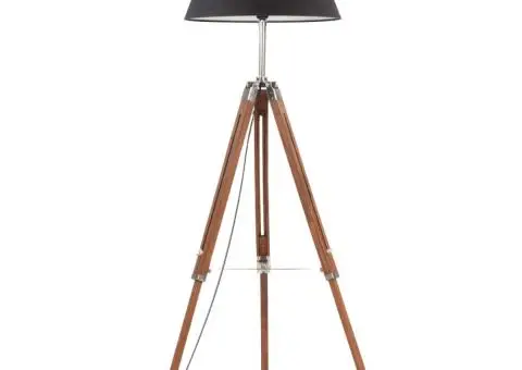 Lampă de podea trepied maro miere și negru 141 cm lemn de tec - 2/5