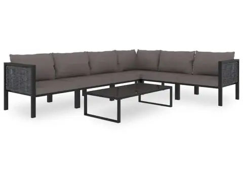 Canapea de colț modulară, cotieră stânga, antracit, poliratan - 5/5