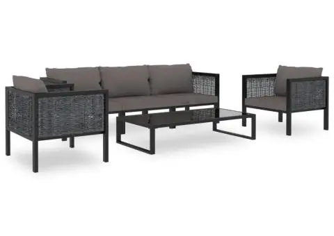 Set mobilier de grădină cu perne, 6 piese, antracit, poliratan - 1/5