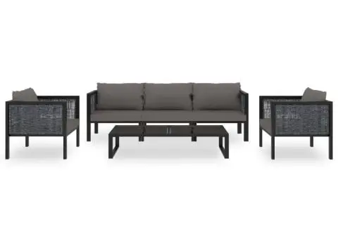 Set mobilier de grădină cu perne, 6 piese, antracit, poliratan - 2/5