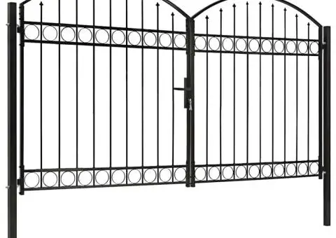 Poartă de gard dublă cu vârf în arcadă, negru, 300x200 cm, oțel - 1/5