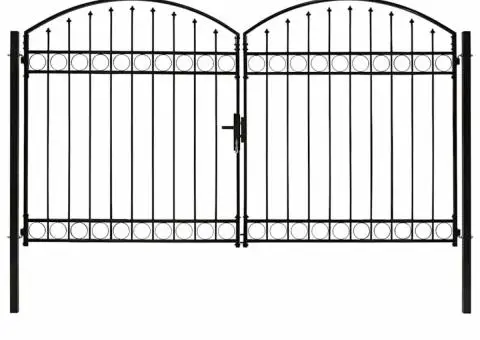 Poartă de gard dublă cu vârf în arcadă, negru, 300x200 cm, oțel - 2/5