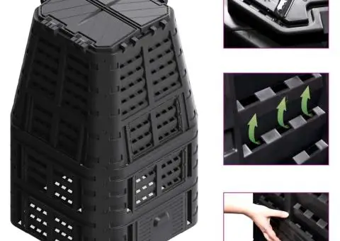 Compostor de grădină, negru, 93,3x93,3x146 cm, 1000 L - 1/5