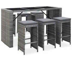 vidaXL Set mobilier bar de grădină cu perne, 7 piese, gri, poliratan