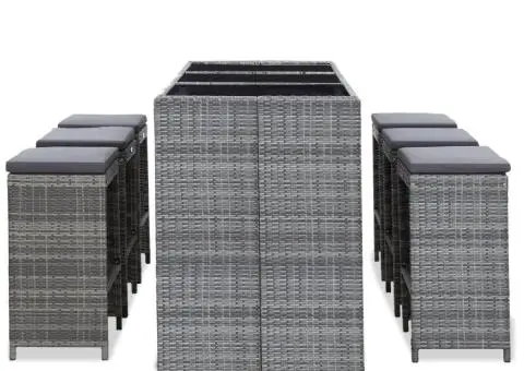 Set mobilier bar de grădină cu perne, 7 piese, gri, poliratan - 3/5