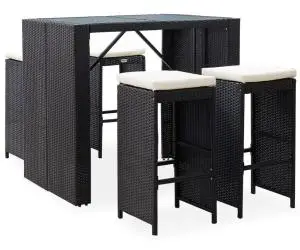 vidaXL Set de bar de exterior, 5 piese, negru, poliratan și sticlă