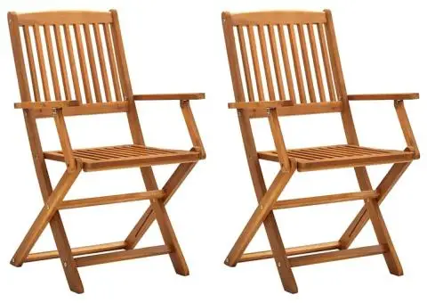 Scaune de exterior pliabile, 2 buc., lemn masiv de acacia - 1/5