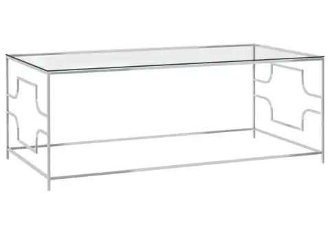 Masă de cafea, argintiu, 120x60x45 cm, oțel inoxidabil & sticlă - 1/4