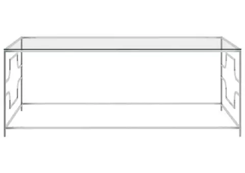 Masă de cafea, argintiu, 120x60x45 cm, oțel inoxidabil & sticlă - 2/4