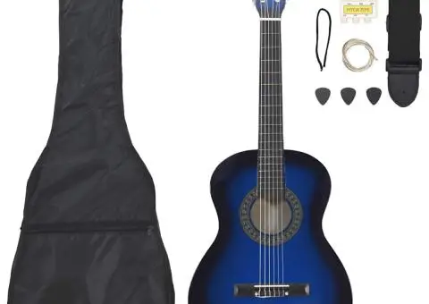 Set de chitară clasică începători, 8 piese, albastru, 3/4 36" - 1/5
