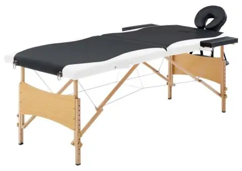 Masă pliabilă de masaj, 2 zone, negru și alb, lemn - 1/5
