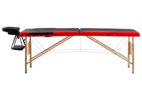 Masă pliabilă de masaj, 2 zone, negru și roșu, lemn - 2/5