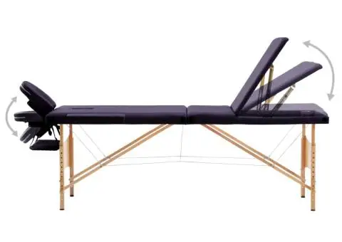 Masă de masaj pliabilă, 3 zone, violet, lemn - 3/5