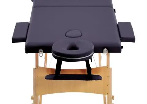 Masă de masaj pliabilă, 3 zone, violet, lemn - 4/5