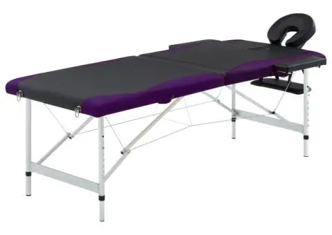 Masă pliabilă de masaj, 2 zone, negru și violet, aluminiu - 1/5
