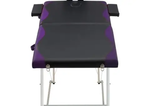 Masă pliabilă de masaj, 2 zone, negru și violet, aluminiu - 2/5