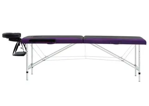 Masă pliabilă de masaj, 2 zone, negru și violet, aluminiu - 3/5