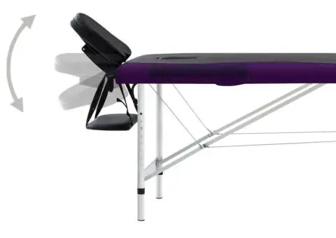 Masă pliabilă de masaj, 2 zone, negru și violet, aluminiu - 4/5