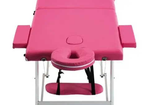 Masă de masaj pliabilă, 2 zone, roz, aluminiu - 3/5