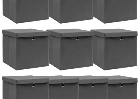 Cutii depozitare cu capace, 10 buc., gri, 32x32x32 cm, textil - 1/5