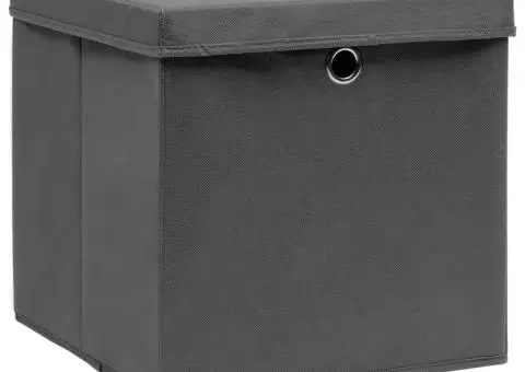 Cutii depozitare cu capace, 10 buc., gri, 32x32x32 cm, textil - 2/5