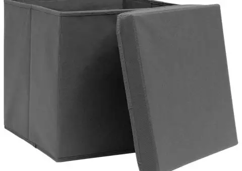 Cutii depozitare cu capace, 10 buc., gri, 32x32x32 cm, textil - 3/5