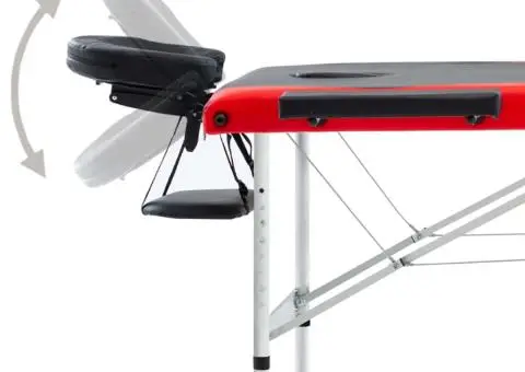 Masă pliabilă de masaj, 3 zone, negru și roșu, aluminiu - 5/5