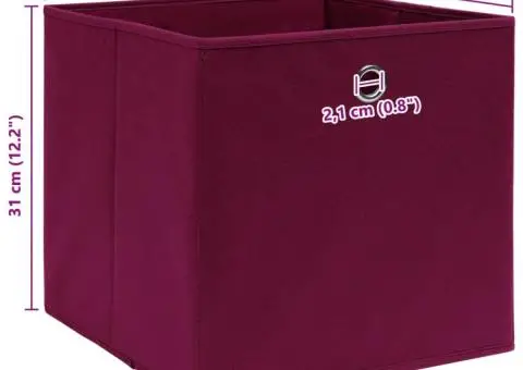 Cutii depozitare, 4 buc., roșu închis, 32x32x32 cm, textil - 5/5