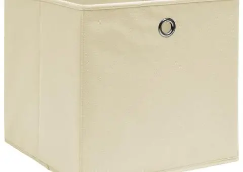 Cutii de depozitare, 4 buc., crem, 32x32x32 cm, textil - 2/5
