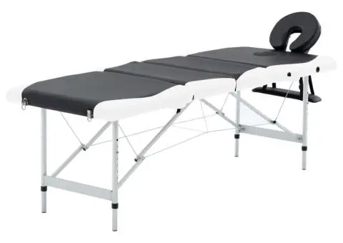 Masă pliabilă de masaj, 4 zone, negru și alb, aluminiu - 1/5