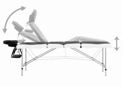 Masă pliabilă de masaj, 4 zone, negru și alb, aluminiu - 4/5