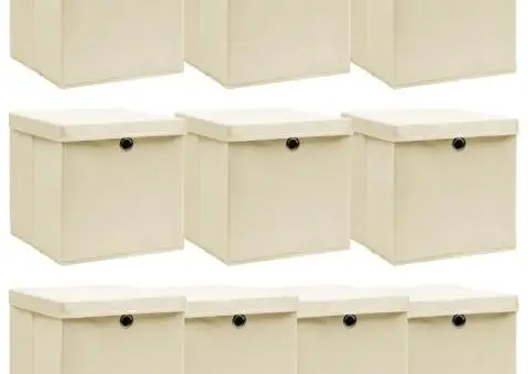 Cutii depozitare cu capace 10 buc. crem, 32x32x32 cm, textil - 1/5