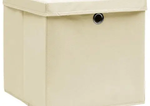 Cutii depozitare cu capace 10 buc. crem, 32x32x32 cm, textil - 2/5