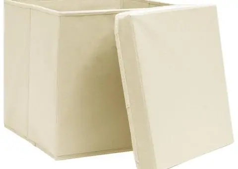 Cutii depozitare cu capace 10 buc. crem, 32x32x32 cm, textil - 4/5