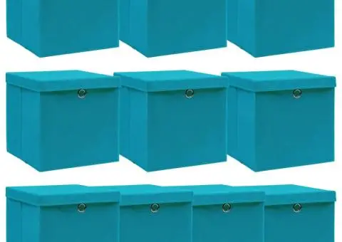 Cutii depozitare cu capace 10 buc. albastru 32x32x32 cm, textil - 1/5