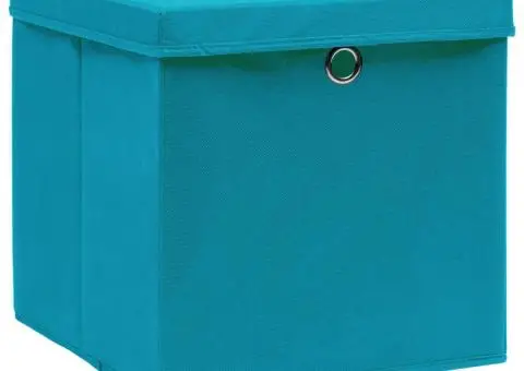 Cutii depozitare cu capace 10 buc. albastru 32x32x32 cm, textil - 2/5