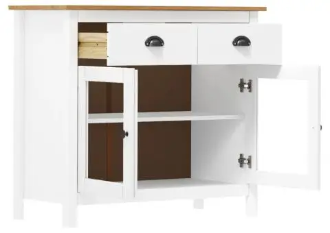 Servantă Hill, alb, 90x40x80 cm, lemn masiv de pin - 3/4