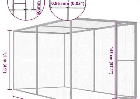 Cușcă pentru pisici, 3x1,5x1,5 m, oțel galvanizat - 5/5